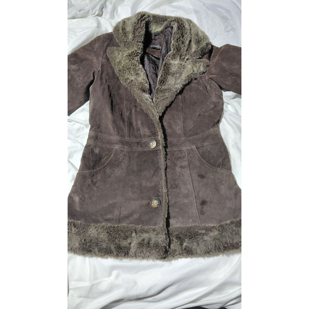 Women's GEORGE Brown Faux Fur Trim Suede Jacket Size S